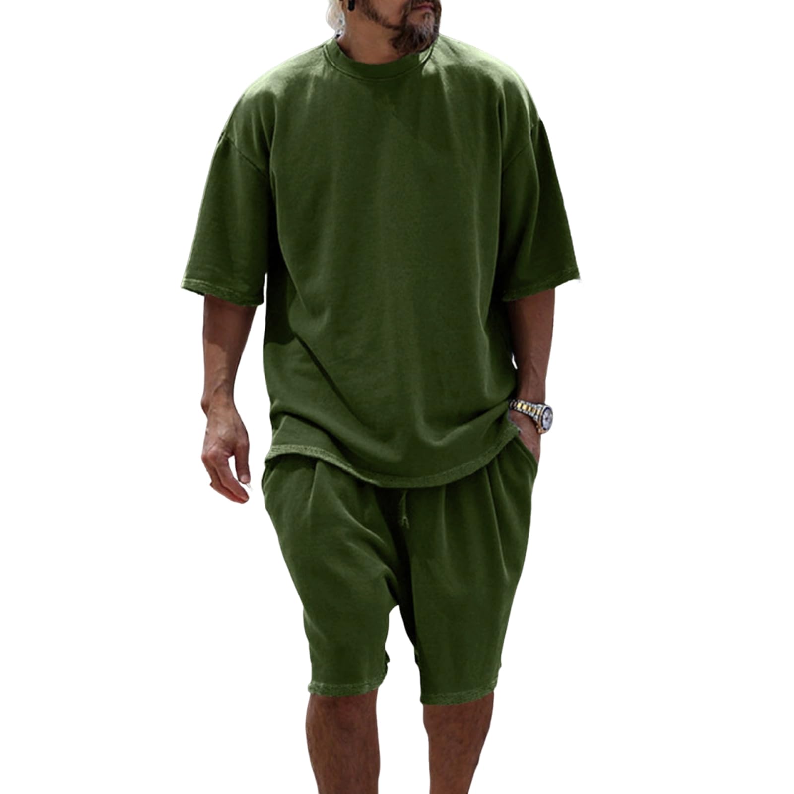 MOKBAY Sommer Outfit Herren Freizeit Kuschelig 2 Teiler Sport Jogginganzug Herren Hose Und T-Shirt Baggy Leicht Hausanzug Freizeitanzug