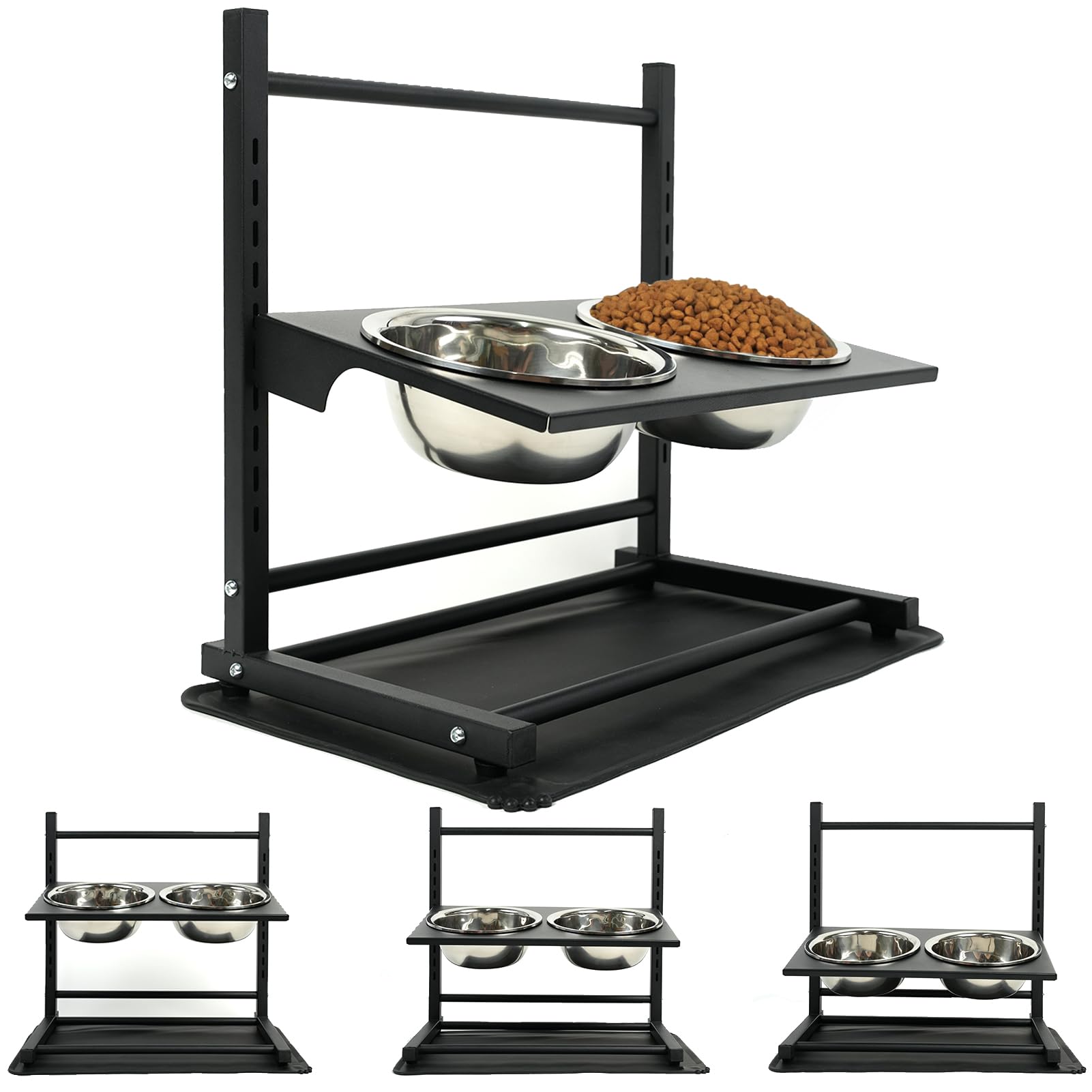 Elevated Dog Bowls with 9 Adjustable Heights, 10 Tilted Stand for Large Dogs and Cats, Made of Stainless Steel, Easy to Clean and Assemble