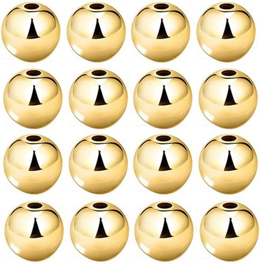 50pcs Gold Smooth Round Spacer Beads - Gold Plated Brass, Tarnish Resistant, Seamless Loose Connector Beads for DIY Bracelet Jewelry Making (8mm/0.31 inch)