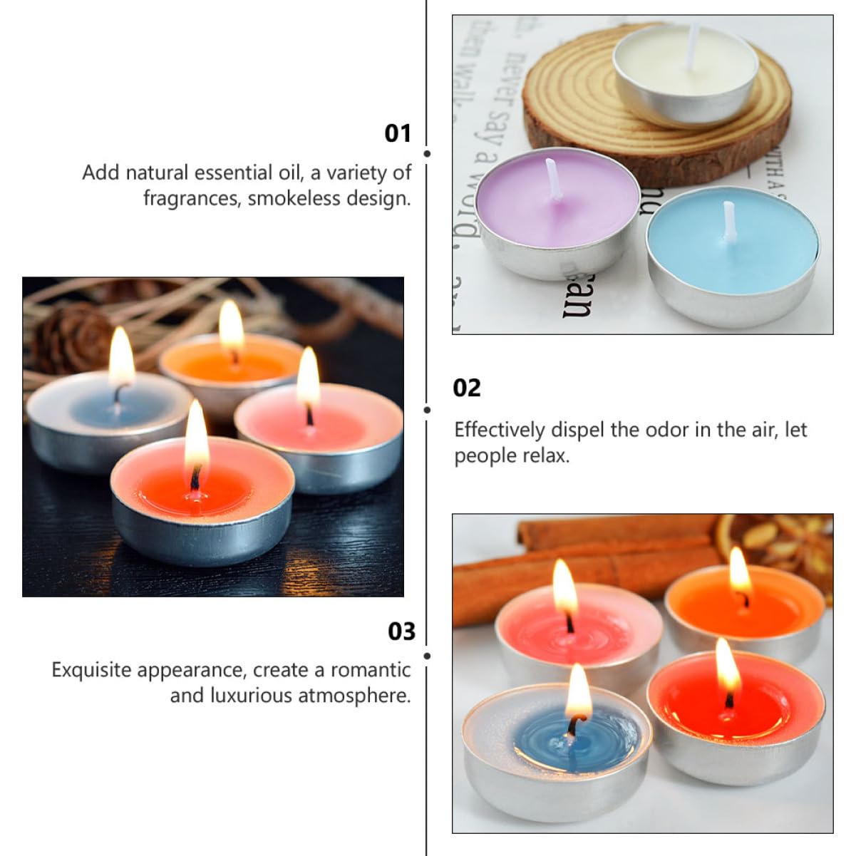 Velas de Cera de Té Aromáticas sin Humo 40 Piezas Redondas