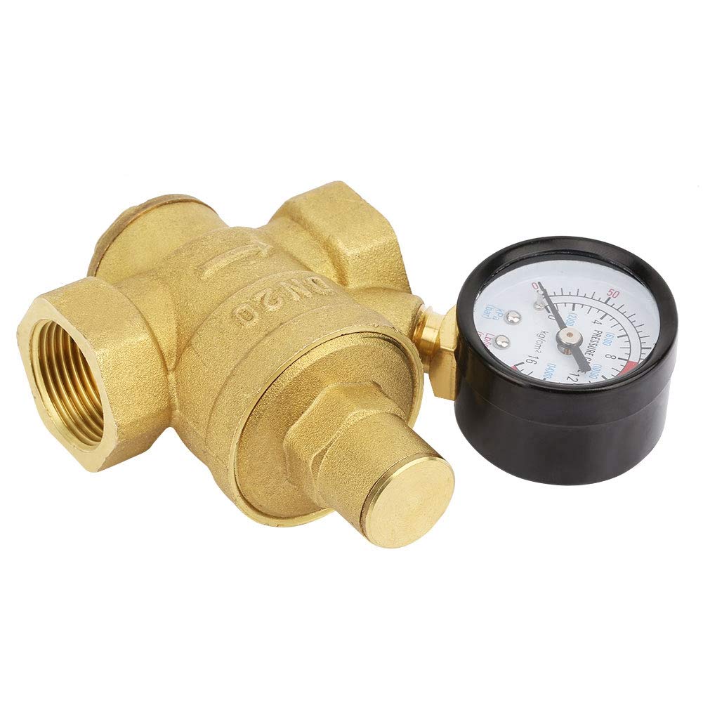 Zawór zmniejszający ciśnienie, DN20 3/4" mosiężny zawór zmniejszający ciśnienie wody 3/4" regulowany regulator ciśnienia wody gwint zaworu z miernikiem manometru