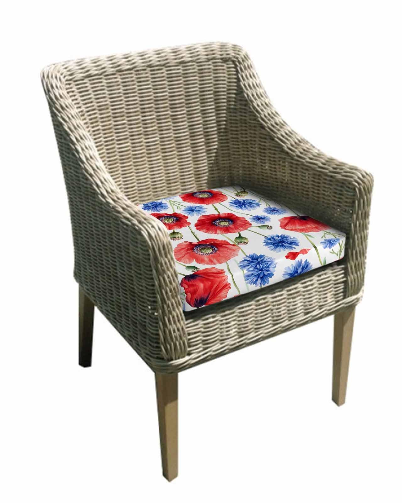 2 Pack Red Poppy Flower Waterproof Cushion Covers with Ties, Outdoor Patio Chaise Lounge Chair Seat Cushion Slip Covers Replacement(Only Cover) Blue Watercolor Budding Floral Summer 24