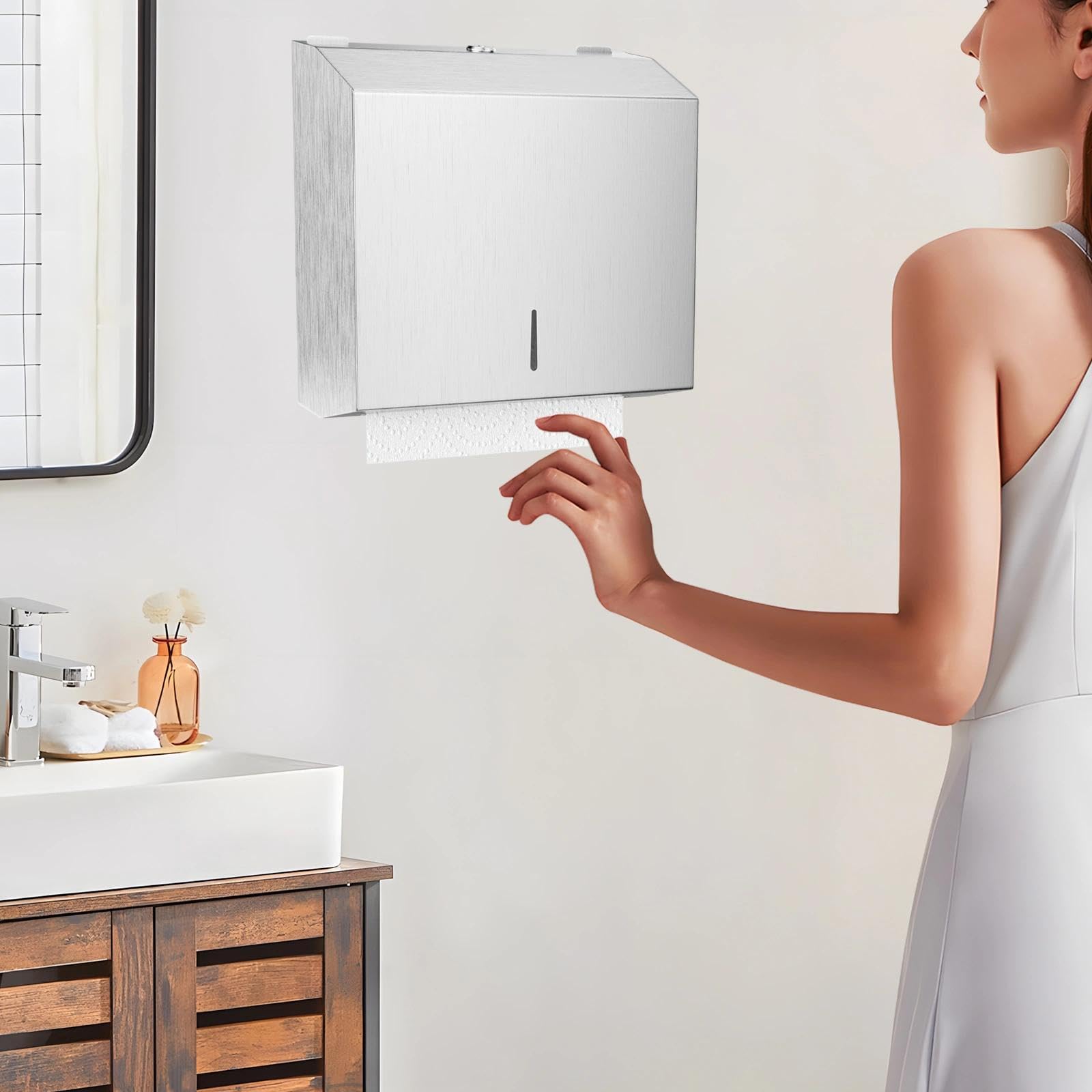 Dispenser Carta Asciugamani da Parete, Dispenser Carta Igienica in Acciaio Inox, Distributore di Asciugamani con Blocco per Bagni, Cucina, Uffici e Luoghi Pubblici(Argento)