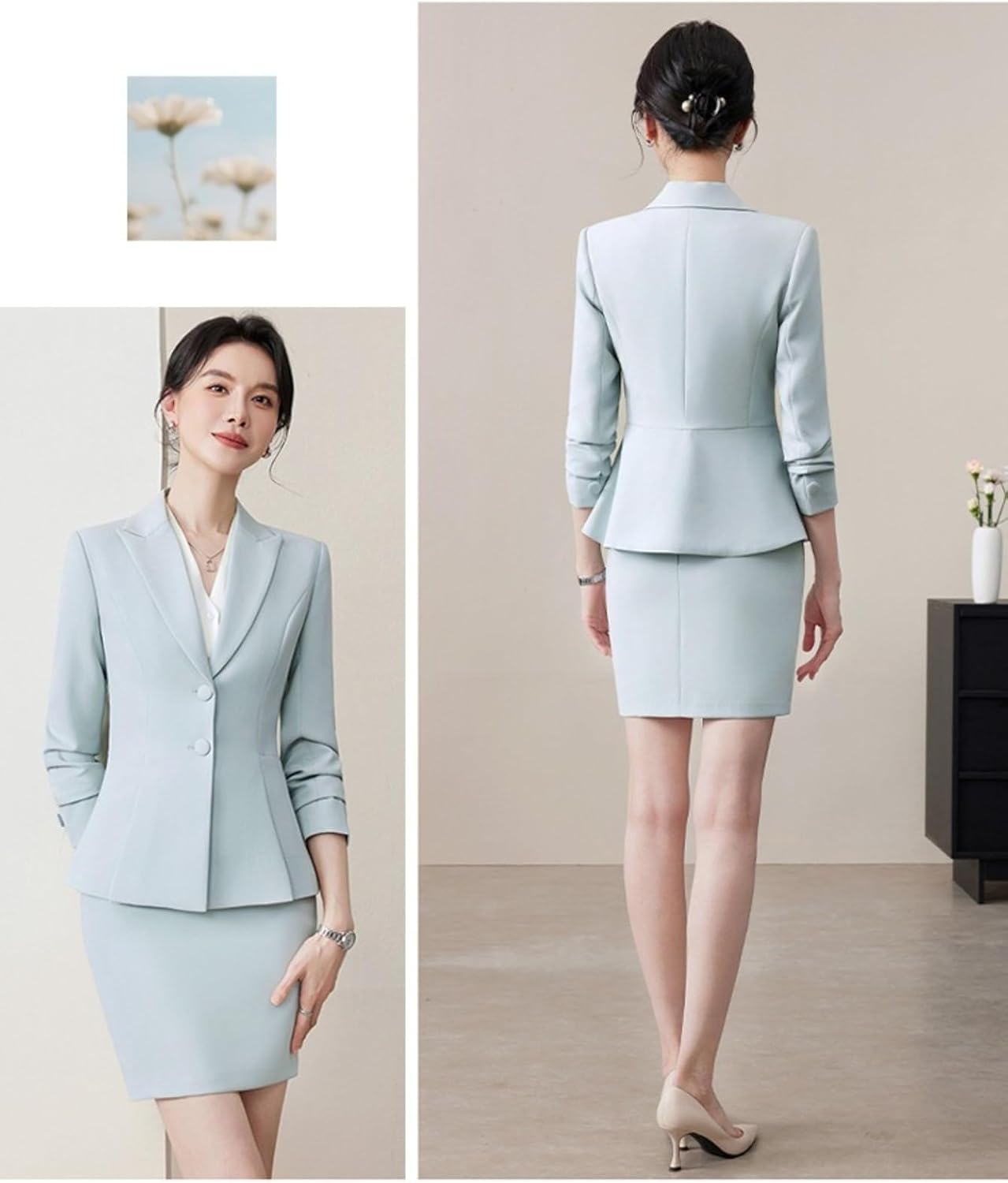 Spring Fall Blazer and Midi Skirt Set Women's Interview Business Suit