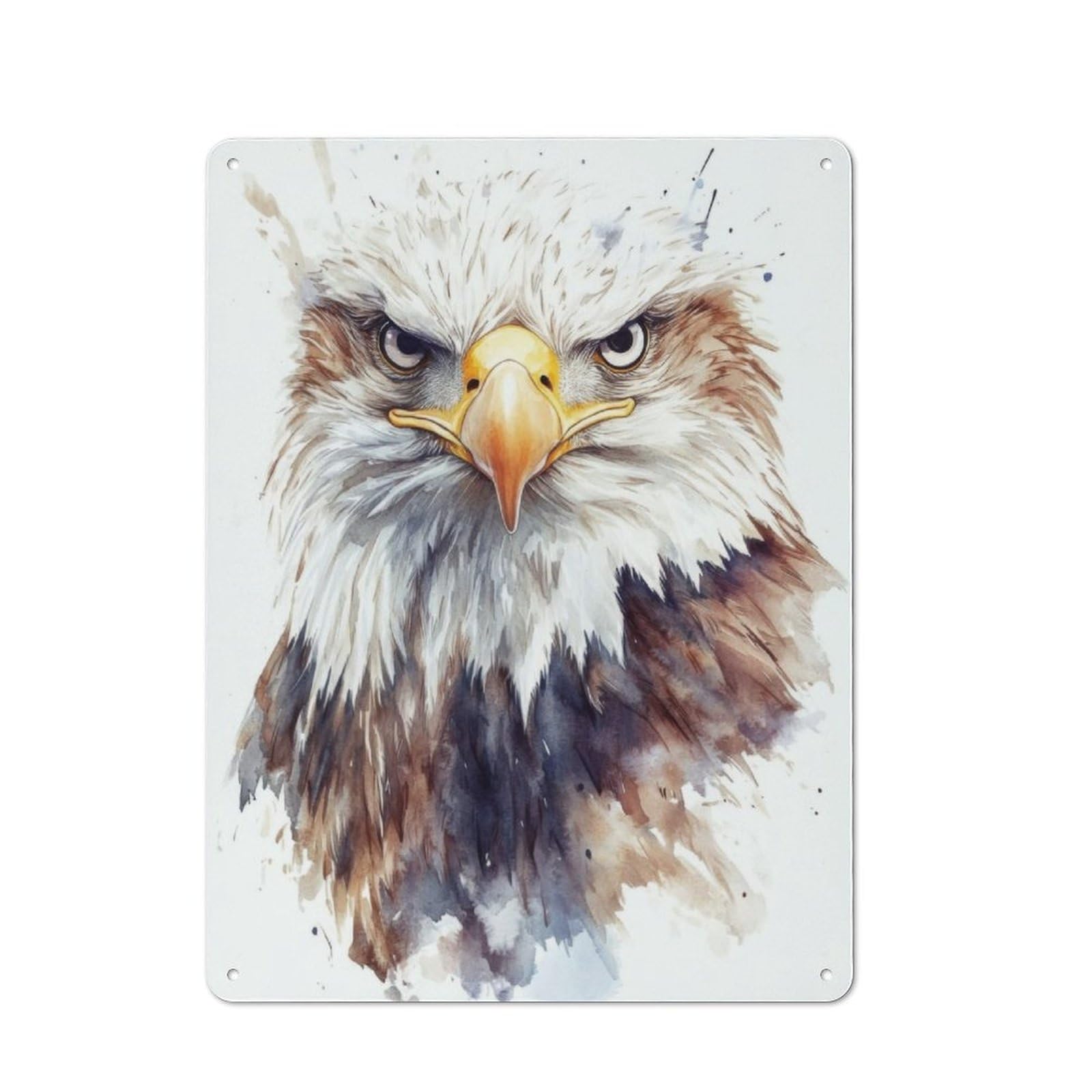 Junmoney Watercolor Bald Eagle Portrait Tin Wall Plaque 40X30cm With For Bar Or Restaurant, Autumn Wall Decor For Hospitality Decor Collectors