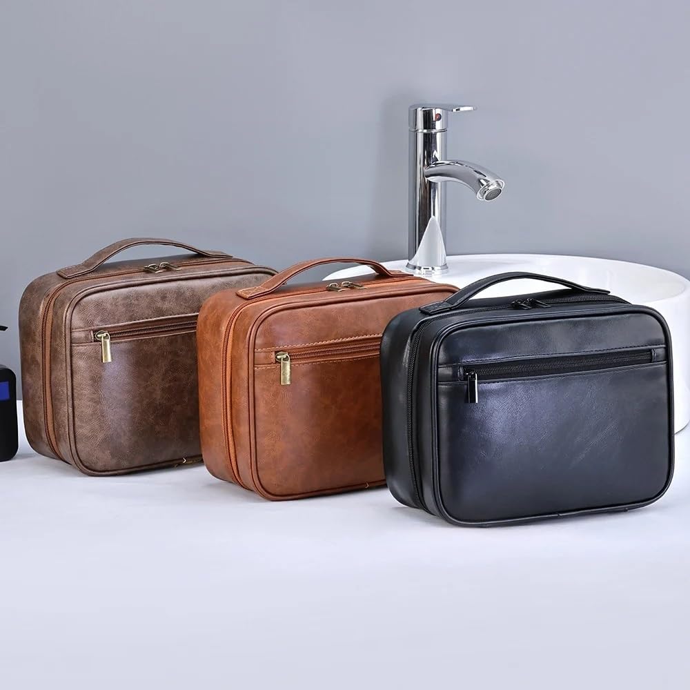 Borsa da Toilette con Cerniera in Pelle PU, Borsa Portatile da Uomo per Affari, Organizer per Articoli da Toilette da Donna, Astuccio da Viaggio per Cosmetici, Impermeabile, da App
