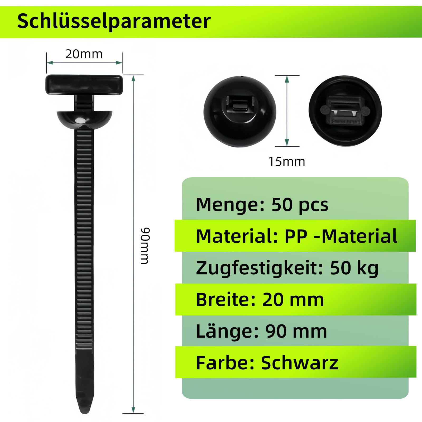 50 fascette universali con fibbia: cavo nylon pesante per riparazione e organizzazione auto, resistente ai raggi UV, sistema pin e pulsante