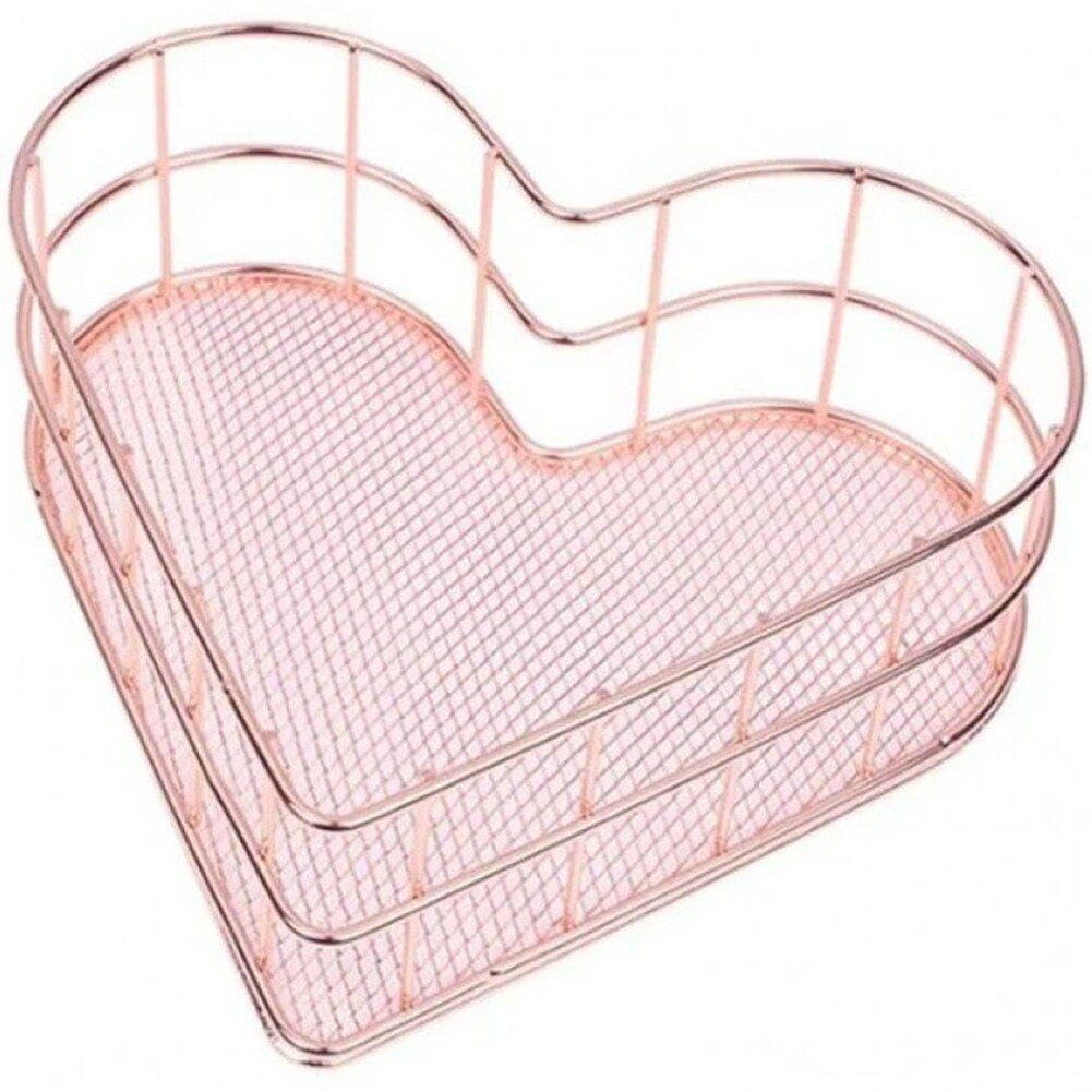 Sanfly Nordic Rose Gold Heart Shaped Golden Iron Storage Basket, Rose Gold Storage Basket, Miscellaneous Items Sorting, Fruit Basket