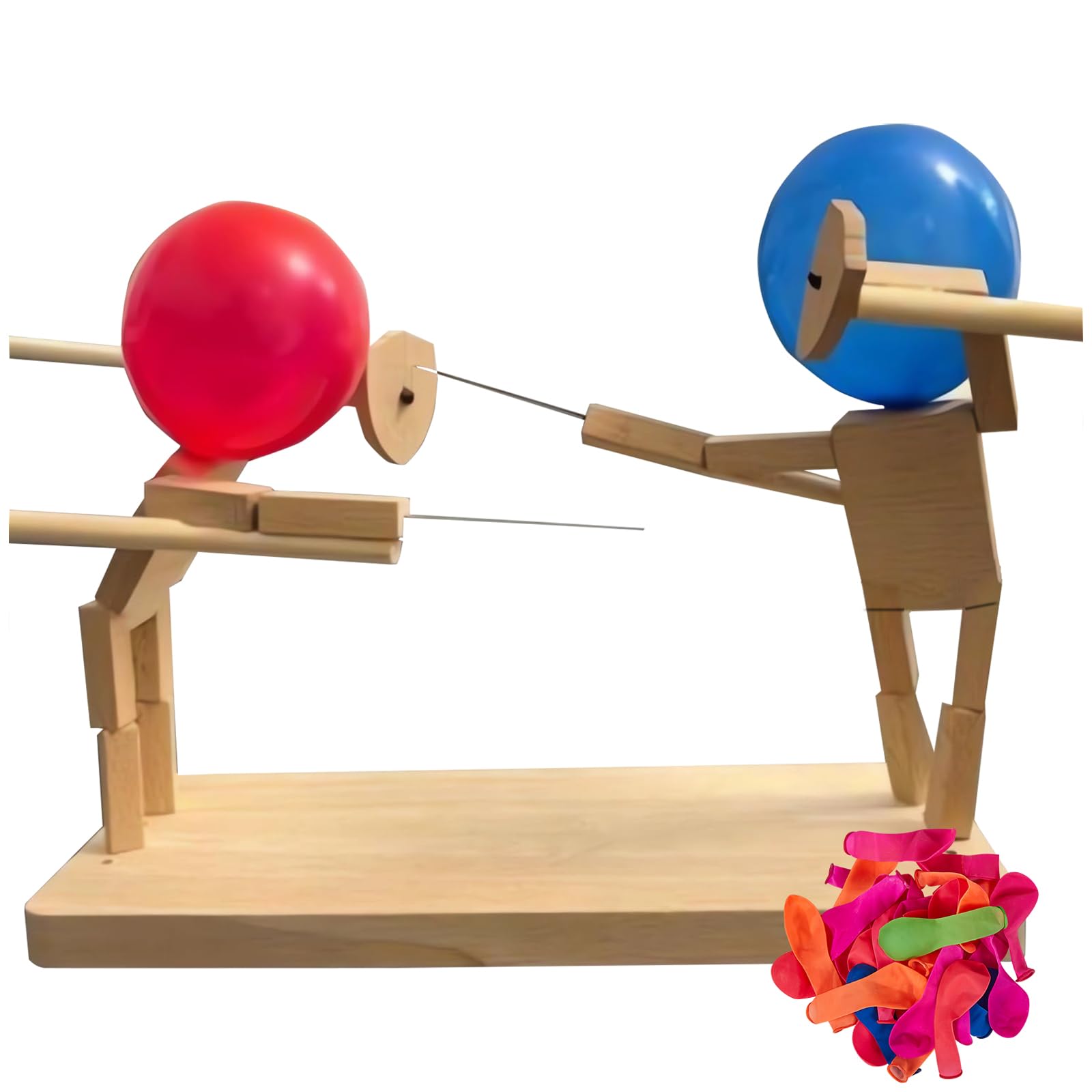 Balloon Bamboo Man Battle,2024 New Pop Wooden Fencing Puppets,Fun Wooden Bots Battle Game for 2 Players,for Family and Kids,Party Games.（It's Already Assembled）