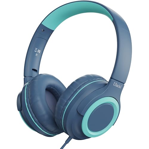 Kids Headphones,Kid Headphone for School with Volume Limit of 94 db,Wired Children Headphone for Travel/Tablet Adjustable Headband Foldable(Blue)