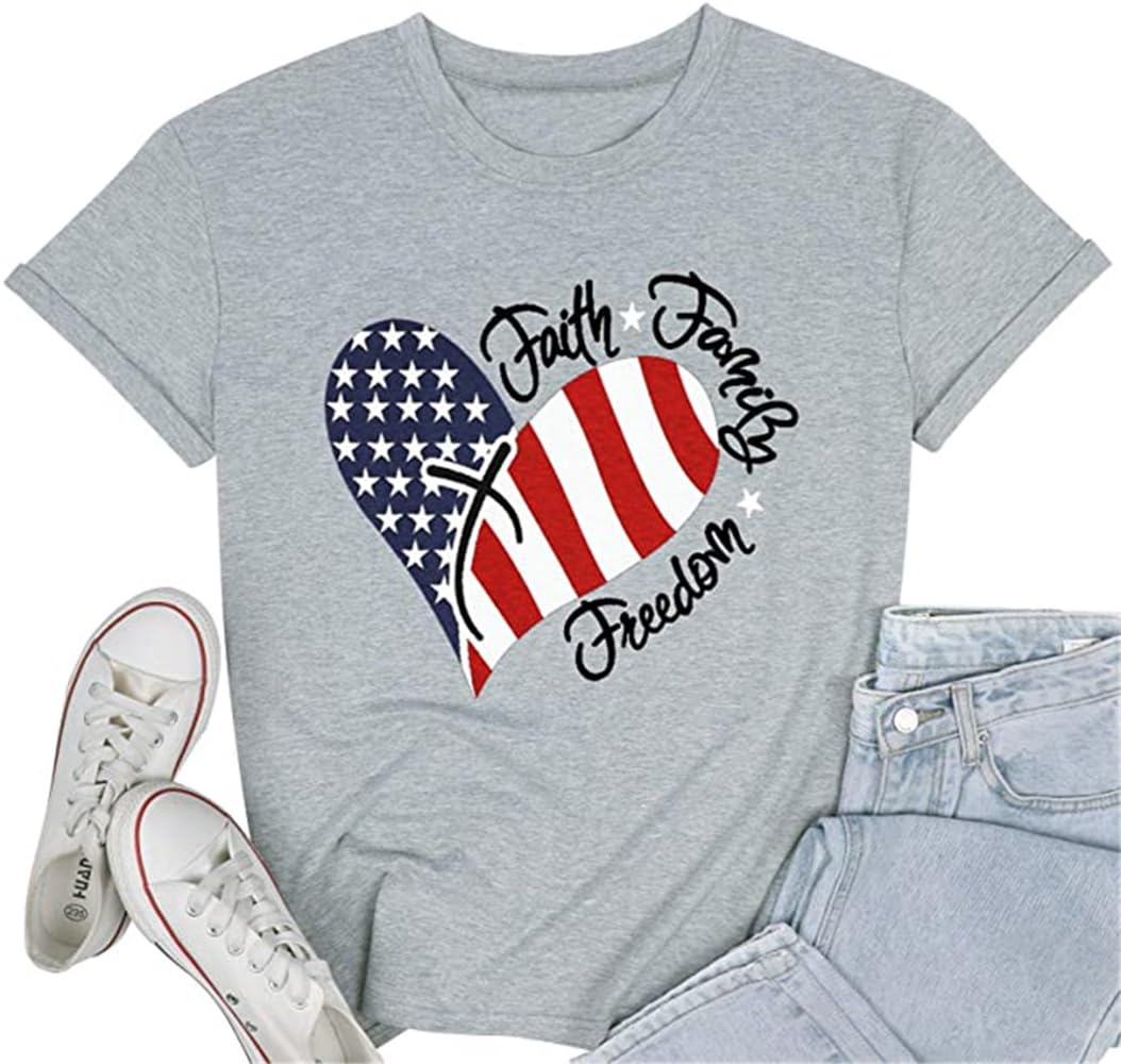 Barlver Womens American Flag Shirt Short Sleeve 4th of July Flag Top Loose Patriotic Independence Day T-Shirts S-XXL