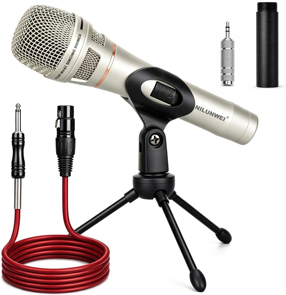 YS-36D Dynamic Microphone - Premium Vocal Microphone, cardioid directional wired microphone, with 14 foot XLR to 1/4 inch audio cable, desktop tripod, extension rod, microphone storage bag (champagne)