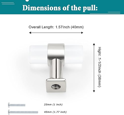 Miniatura 3 de Orger - Paquete de 5 pomos acrílicos transparentes para cajones de un solo agujero de 1.575 in de longitud, pomos de gabinete de cromo pulido para