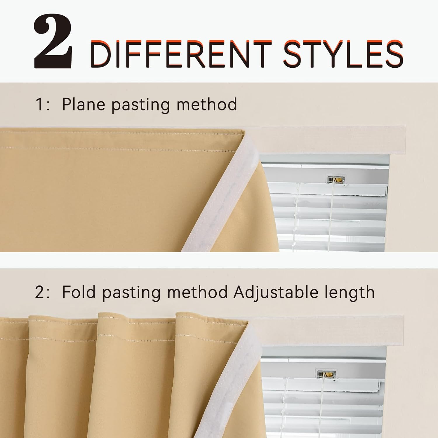 Jilron Adhesive Curtains for Window, Self Adhesive Blackout Curtains Quick Install, Damage-Free Portable Cover for Bedroom Privacy (Beige 59 * 84in-1P)