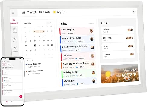Akimart Calendar 21.5 inch Wall Planner Digital Calendar & Chore Chart, Smart Touchscreen Interactive Display for Family Schedules, Hearth Display Digital Calendar, Great for Organizing Your 2026 Year