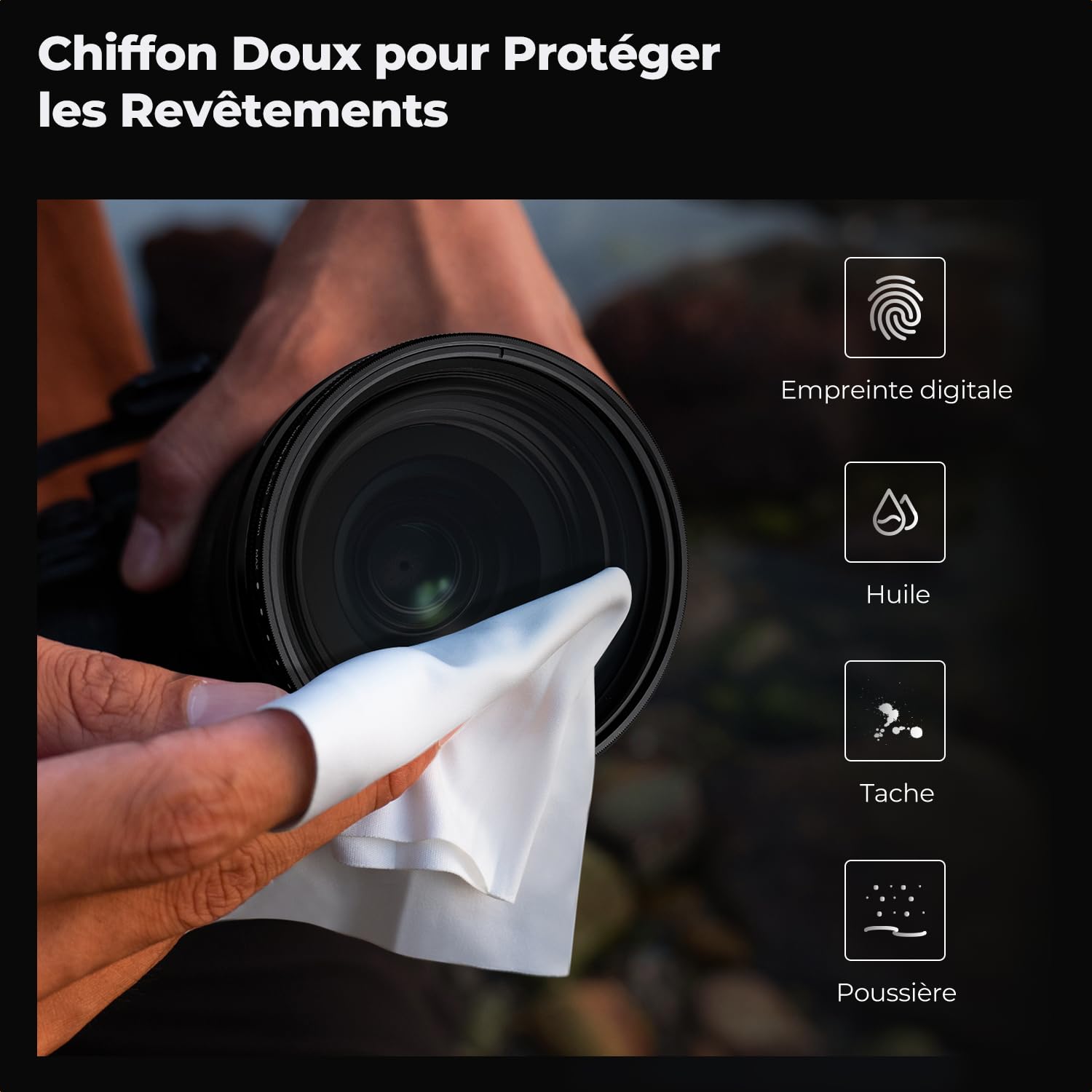 K&F CONCEPT Filtre ND 77mm Variable Densité Neutre ND2-400 + Chiffon de Nettoyage