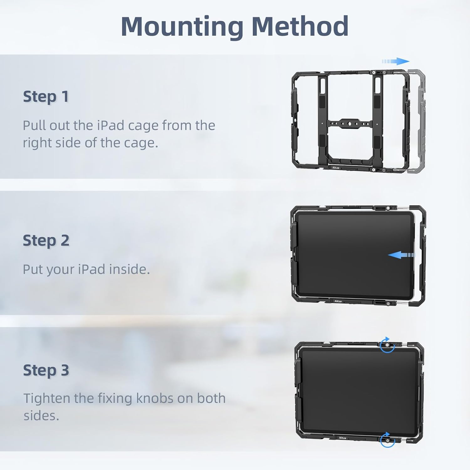 Nitze Tablet Cage for iPad 1 to 10 Gen, iPad Air 11" (M3)/(M2), iPadAir 1 to 5 Gen, iPadPro 11" (M5)/(M4)/2022/2021/2020/2018, iPadPro 10.5" 2017/9.7" 2016, and Other 9" to 11" Tablet - T-TC03A