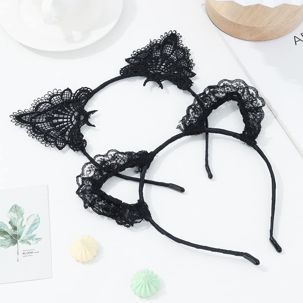 HomeSoGood 6Pcs Lace Cat Ears Headband for Women Girls Cosplay Cat Ears Headwear Masquerade Anime Party Hair Accessories - Image 7