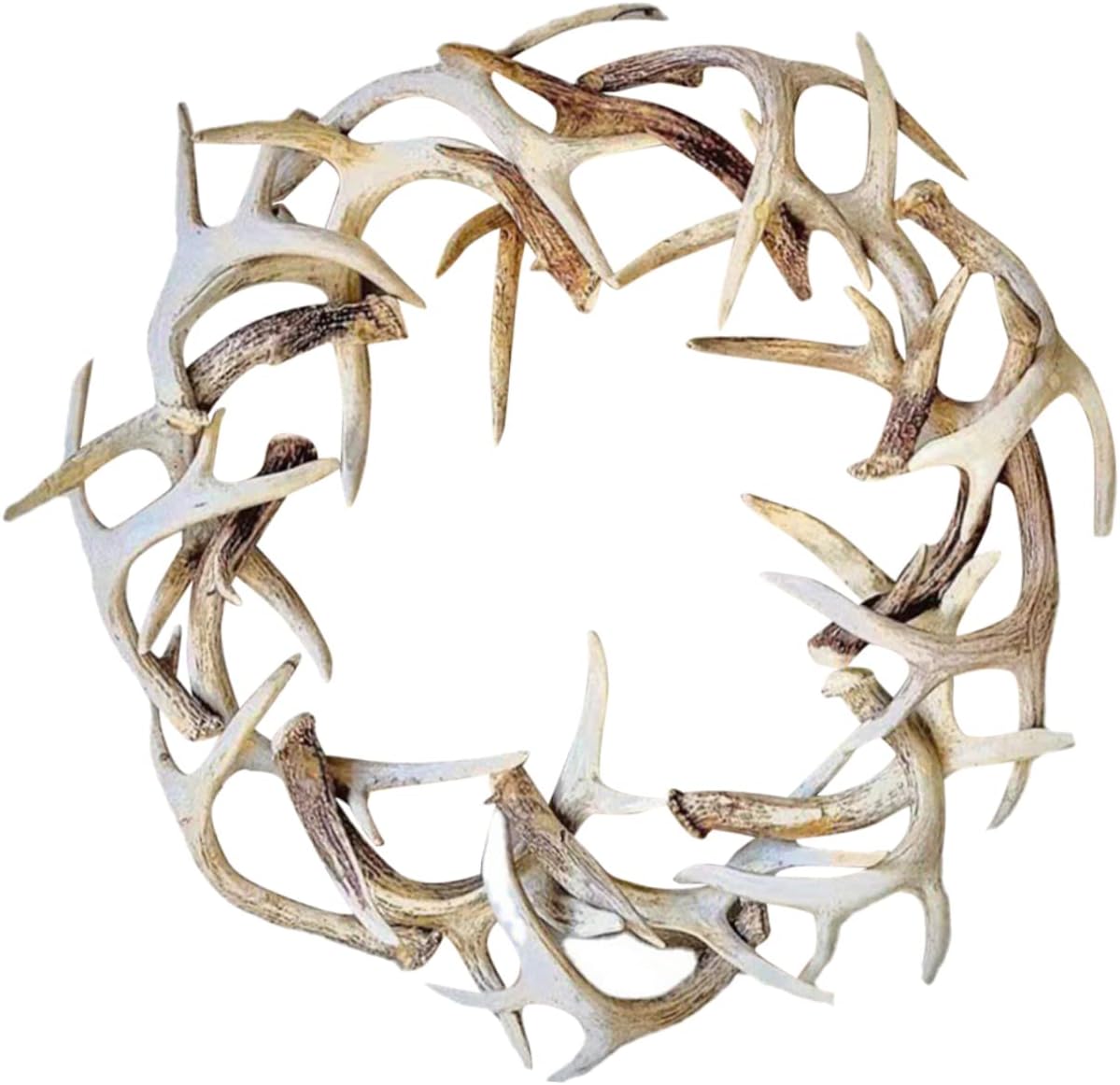 Levemolo Christmas Front Door Wreath Resin Antler Garland Decoration 7.86 Inch Artificial Antler Wreath for Winter Wall Hanging and Holiday Party Decor
