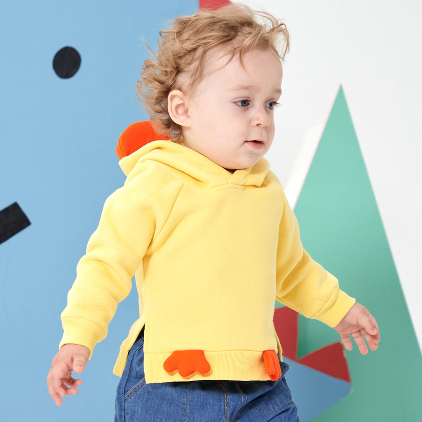 famuka Sudaderas con Capucha Bebé Niña Niño Color Liso Forro Polar Rana Conejo Pato (Amarillo, 12M)