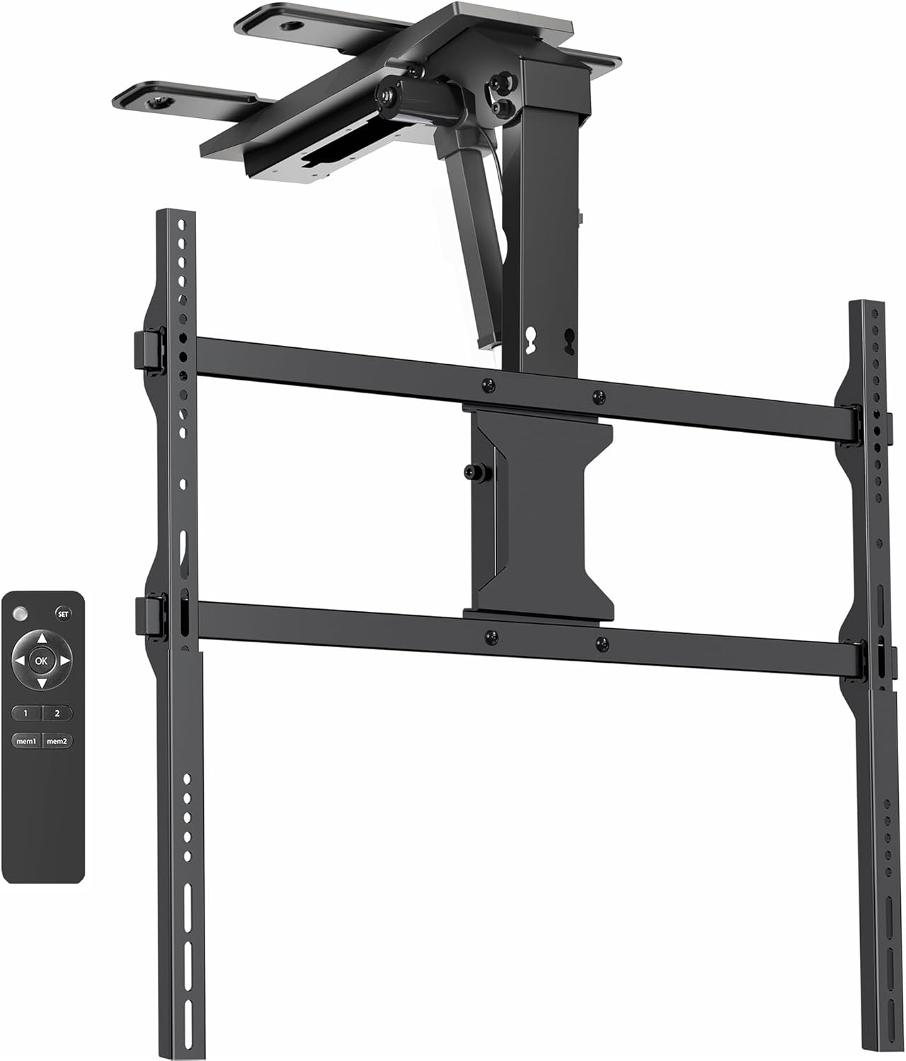 VIVO Electric Flip Down Ceiling TV Mount for 37 to 86 inch Screens, Large Motorized Flat or Pitched Ceiling VESA Mount, Holds up to 121 lbs, App and Voice Control, Black, MOUNT-E-FD85C