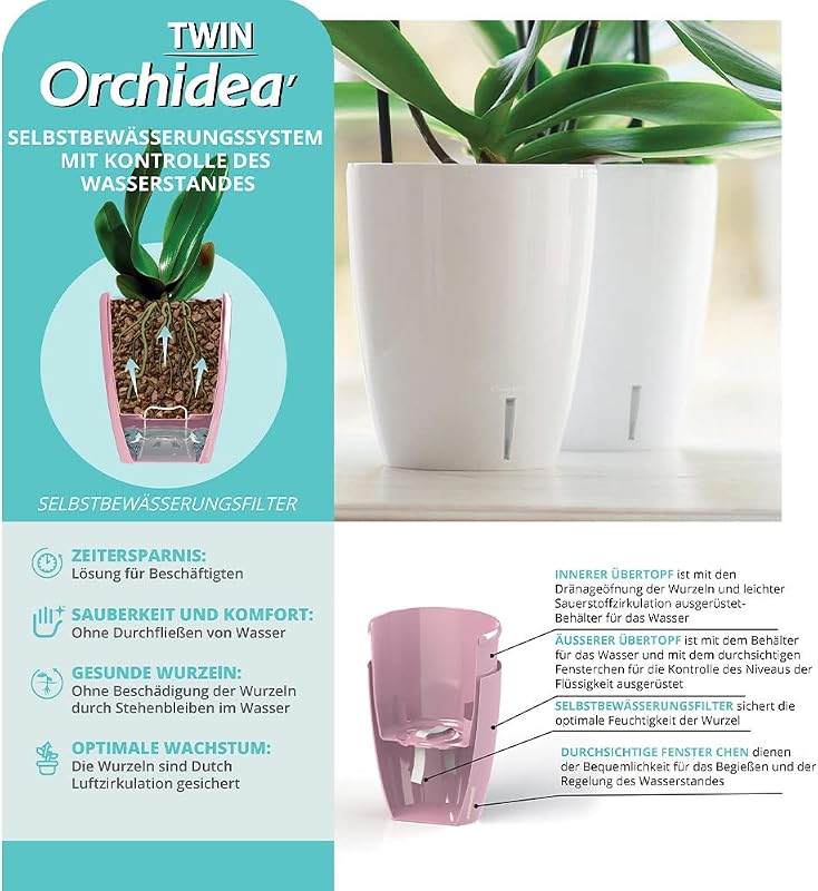 Santino Orchidea Cserép 12cm Önöntöző Rendszerrel Vízszintjelzővel 1,3L - 1,3l, Transparent