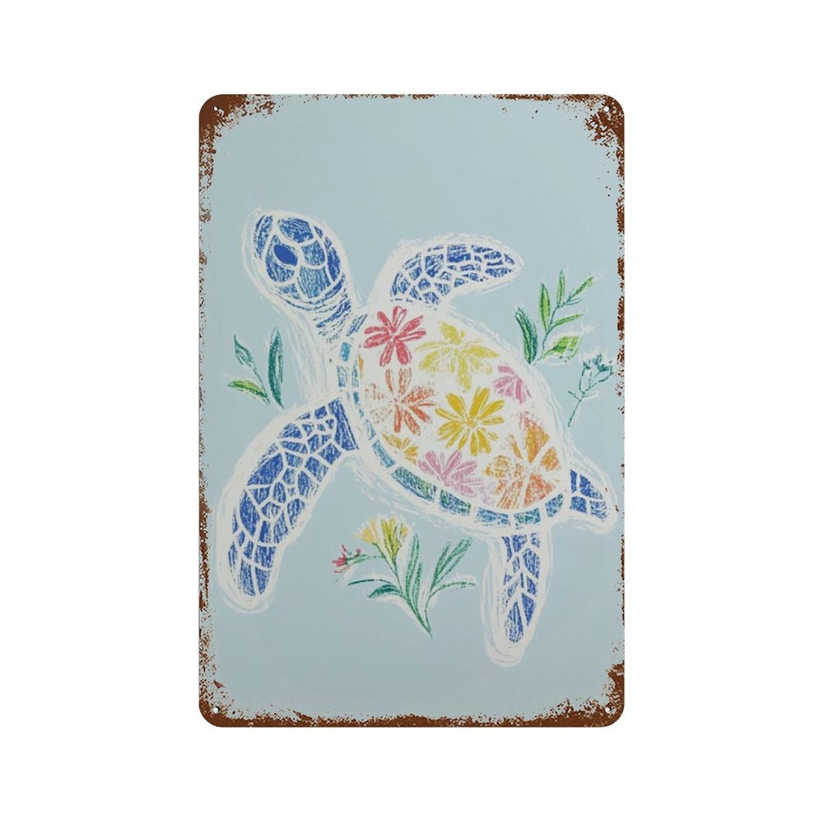 xiaoxiaoshen Sea Turtle Colorful Ocean Coastal Marine Animal Wall Decor Art Metal Tin Poster Modern Home Decor Art Home Bar Shop Decorations Vintage Sign 30x20cm