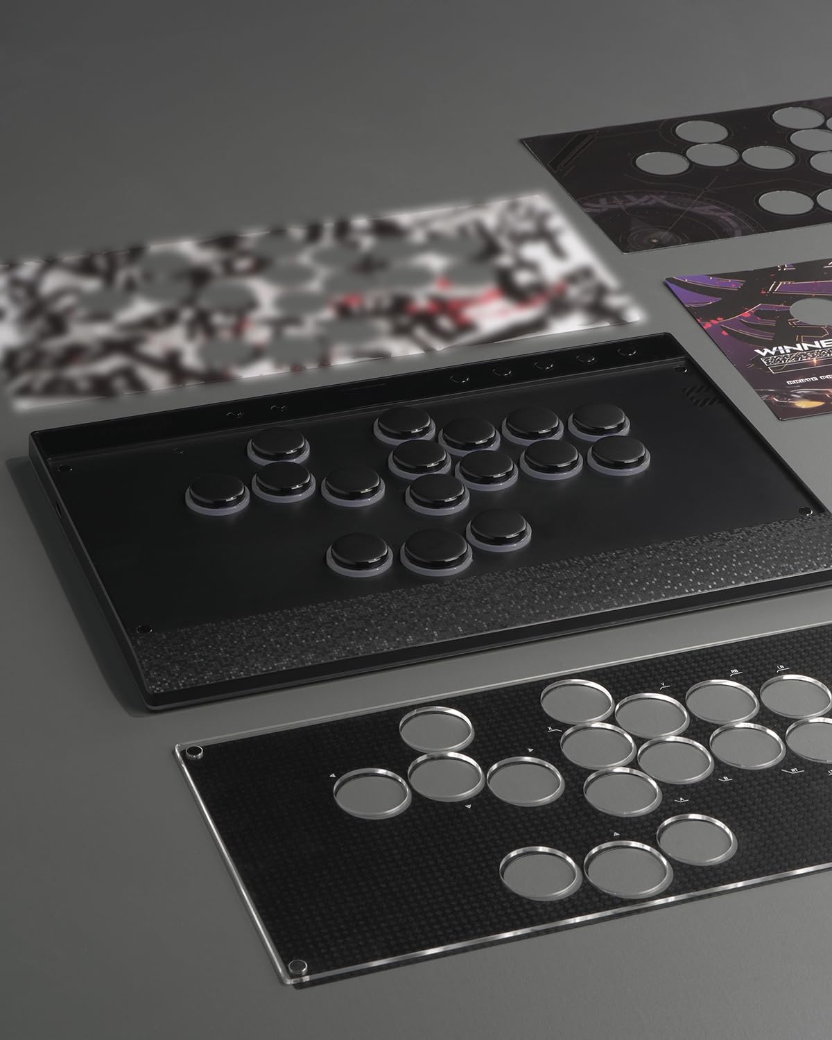 Haute42 - Controller senza leva per giochi arcade: serie magnetica rimovibile C16 - Base in lega di alluminio con pannello acrilico - poggiapolsi inciso al laser - Controller RGB personalizzato per PC