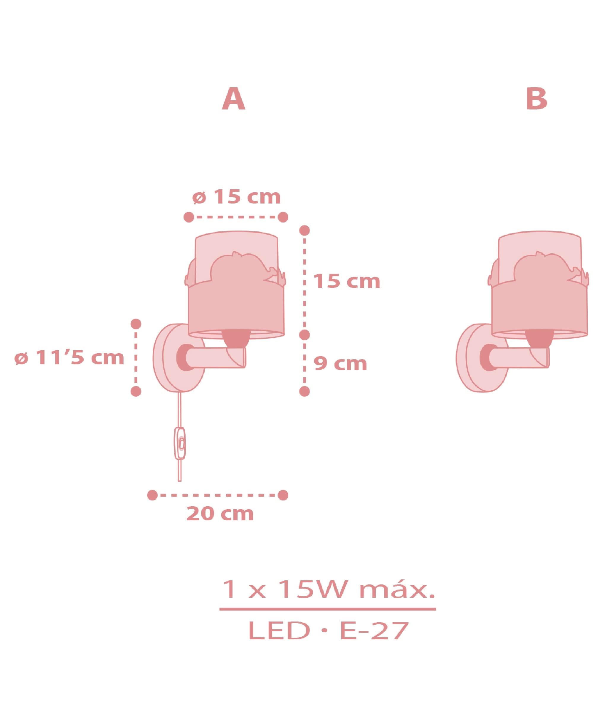 Lámpara aplique de pared infantil Ballenas Rosa animales, 15W, 61179S