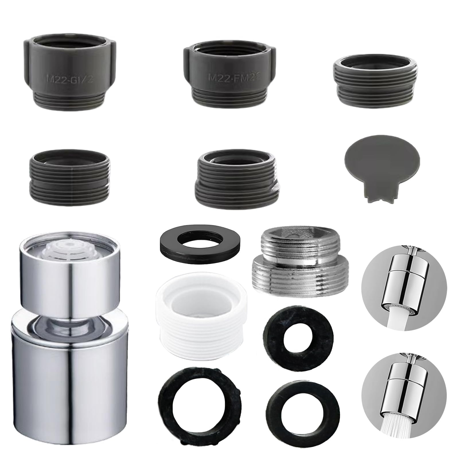 Aireador incluye 6 Aireador Grifo Cocina, Proceso de Electrodeposición Fabricado en Cobre Adaptador Grifo Cocina, Estructura Giratoria Universal, Aireador para Baño (Adaptador 18mm a 22mm)