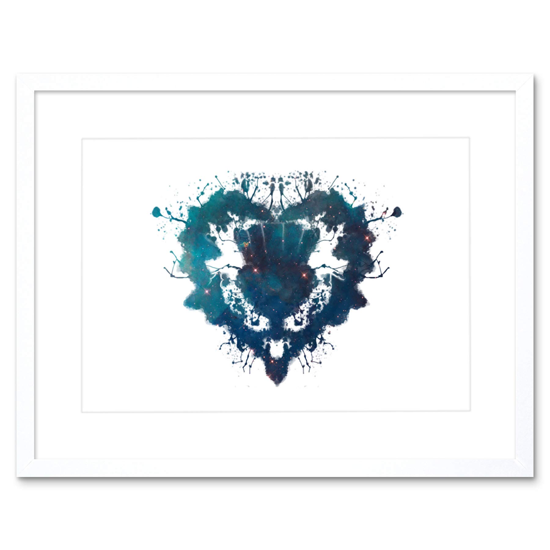 Wee Blue Coo Ink Splat Thistle Heart Artwork Framed Wall Art Print 12X16 Inch