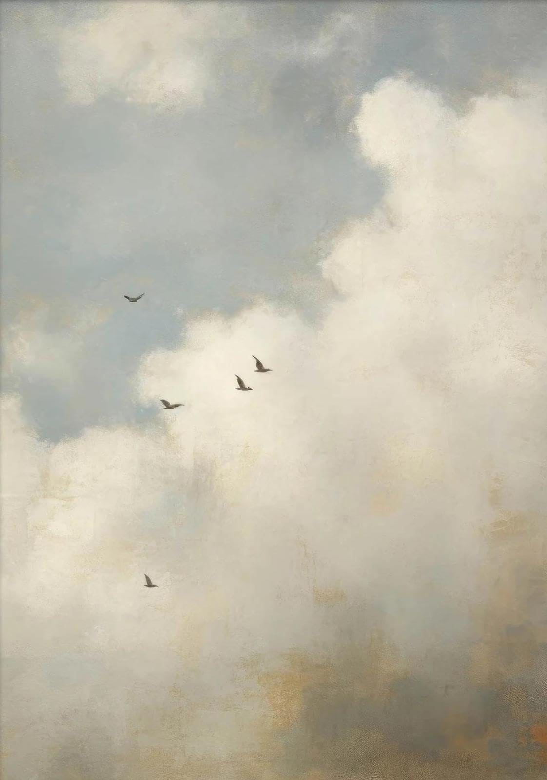 SHINERING Vintage Cloud And Birds Sky Landscape Canvas Painting Poster Print Wall Art Picture For Living Room Home Decor A2 40X50Cm Unframed