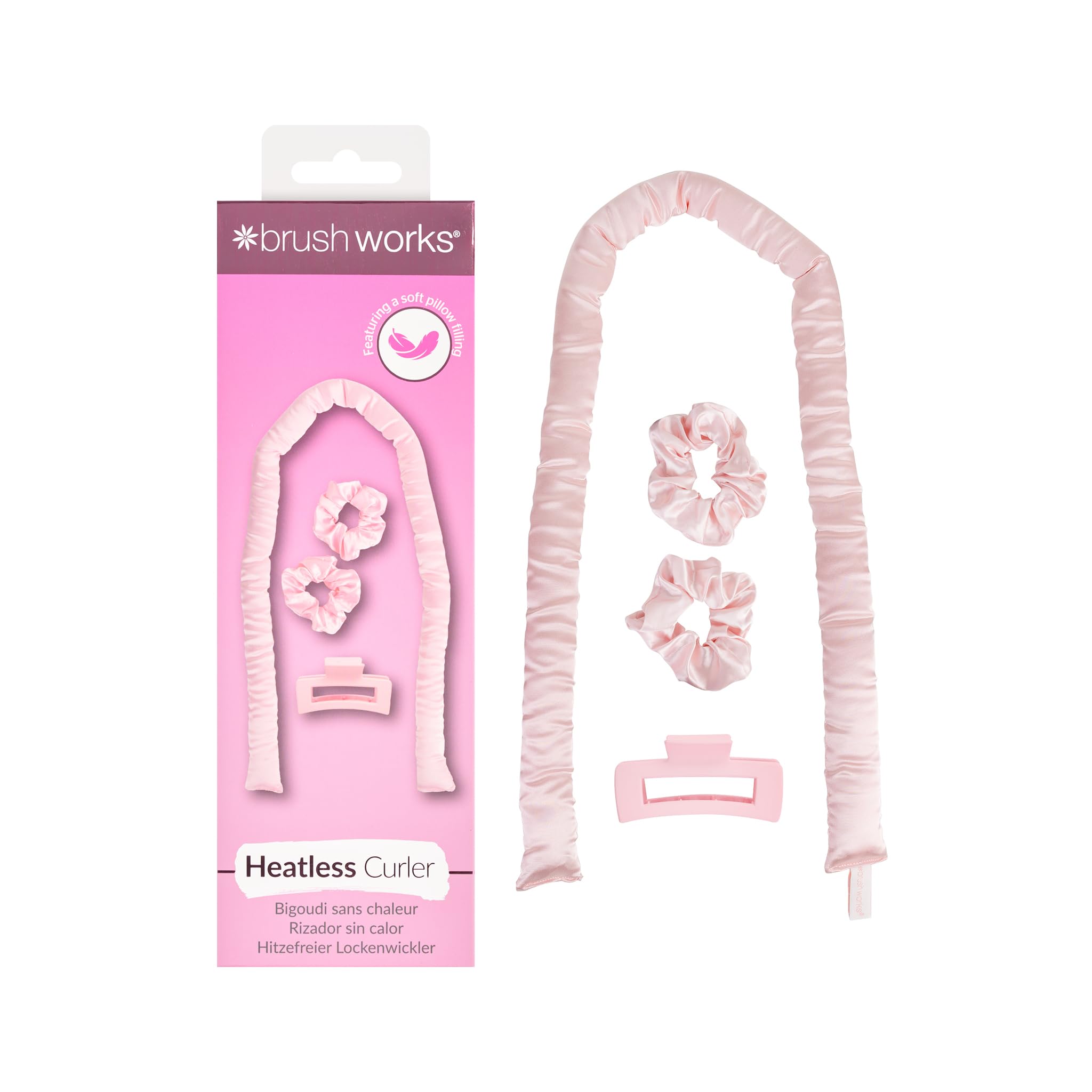 Brushworks Heatless Hair Curler – Overnight No-Heat Curling Rod Set with Satin Scrunchies & Claw Clip | Create Effortless, Bouncy Curls Without Heat Damage