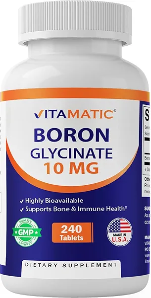 Vitamatic Chelated Boron (as Glycinate) 10mg 240 Tablets - Supports Hormone Balance, Bone Health & Connective Tissue