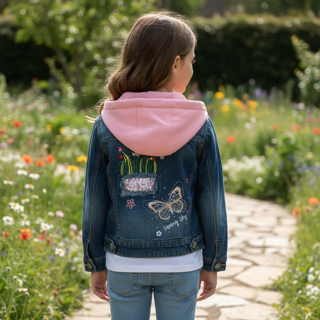 Peacolate 2-10 ans Petites Filles Sequin Manteaux Broderie Denim Veste