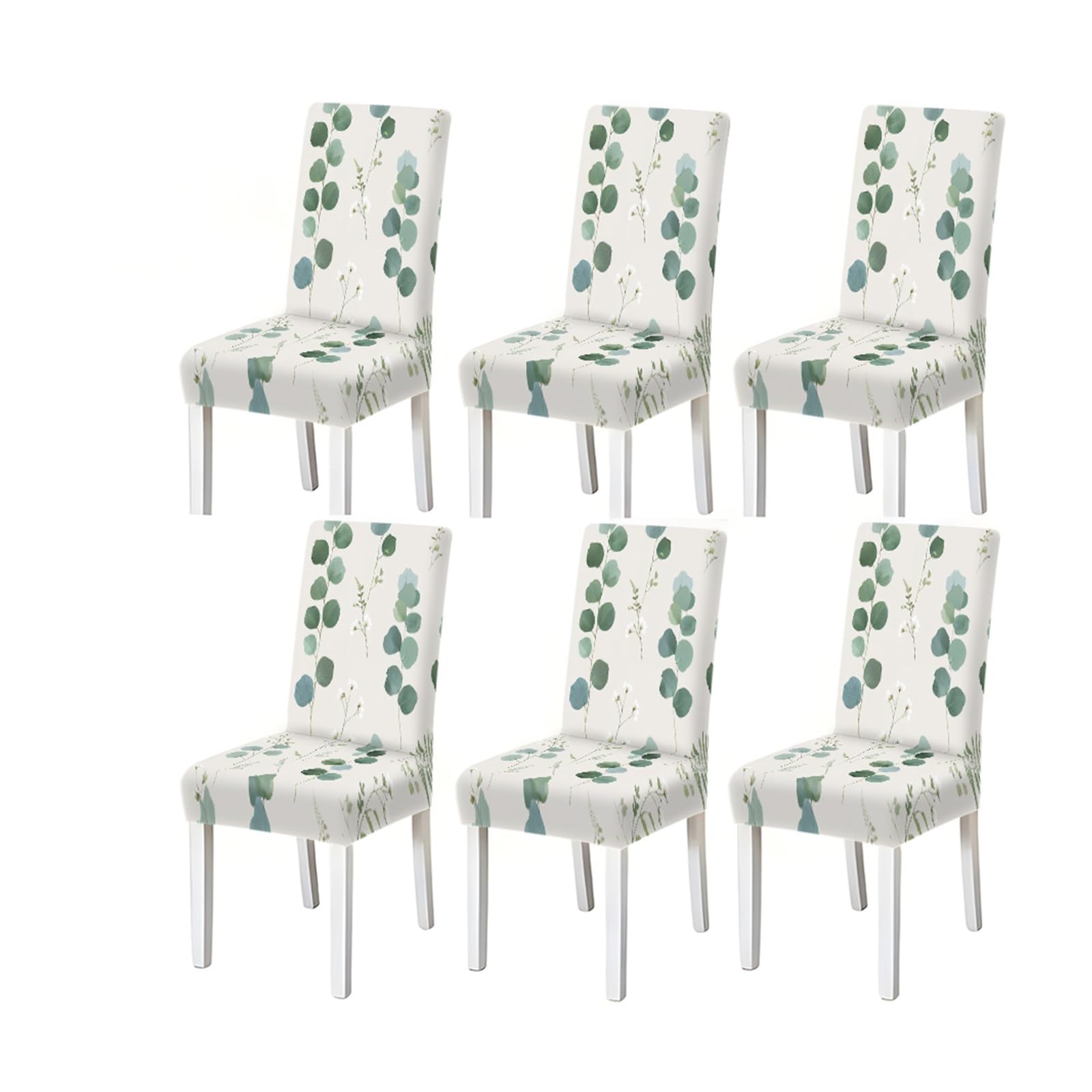 KXUAUV Fresh Green Eucalyptus Leaf Floral Print Stretch Dining Chair Covers, 2/4/6 PCS For Home Kitchen Party Seat Protectors for Restaurant Hotel Party(6PCSChair cover)