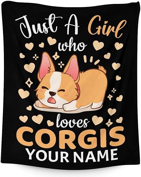 Personalized Corgi Blanket Gifts with Name - 40"x50" Cute Throw for Adults, Kids - Black Soft Fuzzy Blankets for Bed, Couch & Living Room