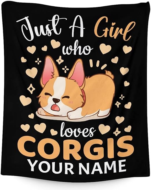 Personalized Corgi Blanket Gifts with Name - 40"x50" Cute Throw for Adults, Kids - Black Soft Fuzzy Blankets for Bed, Couch & Living Room