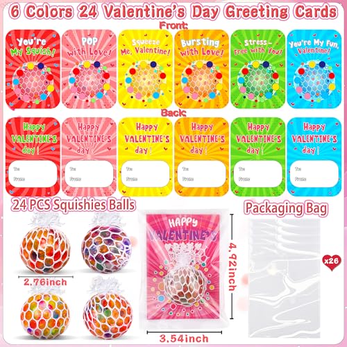 24 Pack Valentines Day Gifts for Kids Classroom Fidget Stress Balls with Valentines Cards Stress Relief Toys Squeeze Ball for Kids Boys Girls School Exchange Cards Gifts Valentines Party Favors Prizes by Grastfu - Used condition - Image 2