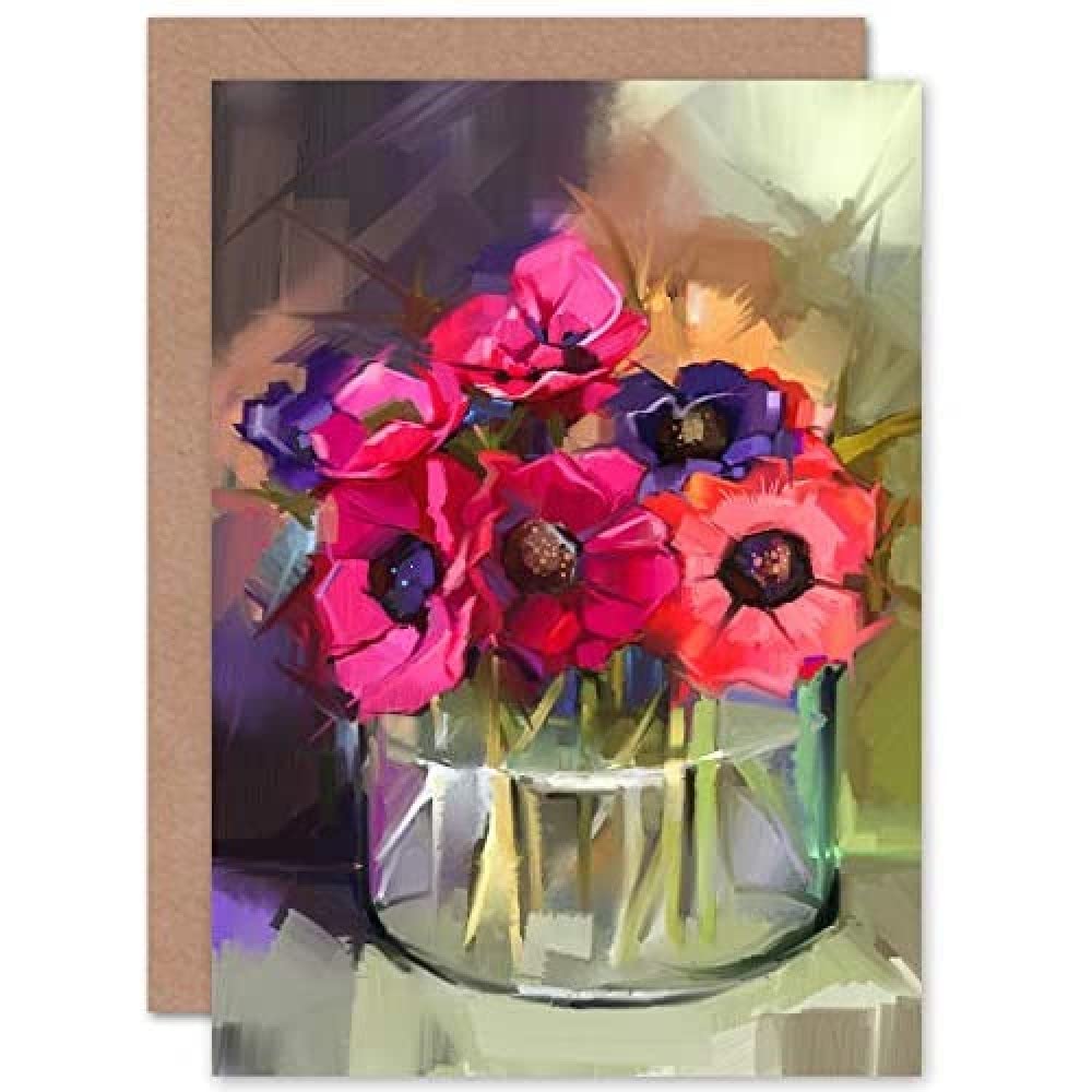 Wee Blue Coo Flowers Bouquet Anemones Greeting Card With Envelope Inside Premium Quality
