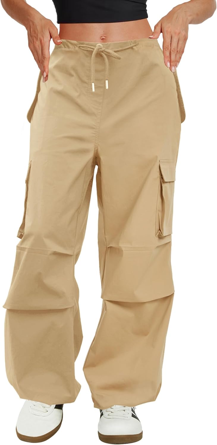 Cargo Pants Women Low Waisted Parachute Pants with Pockets Loose Baggy Hiking Pants Y2K Clothes