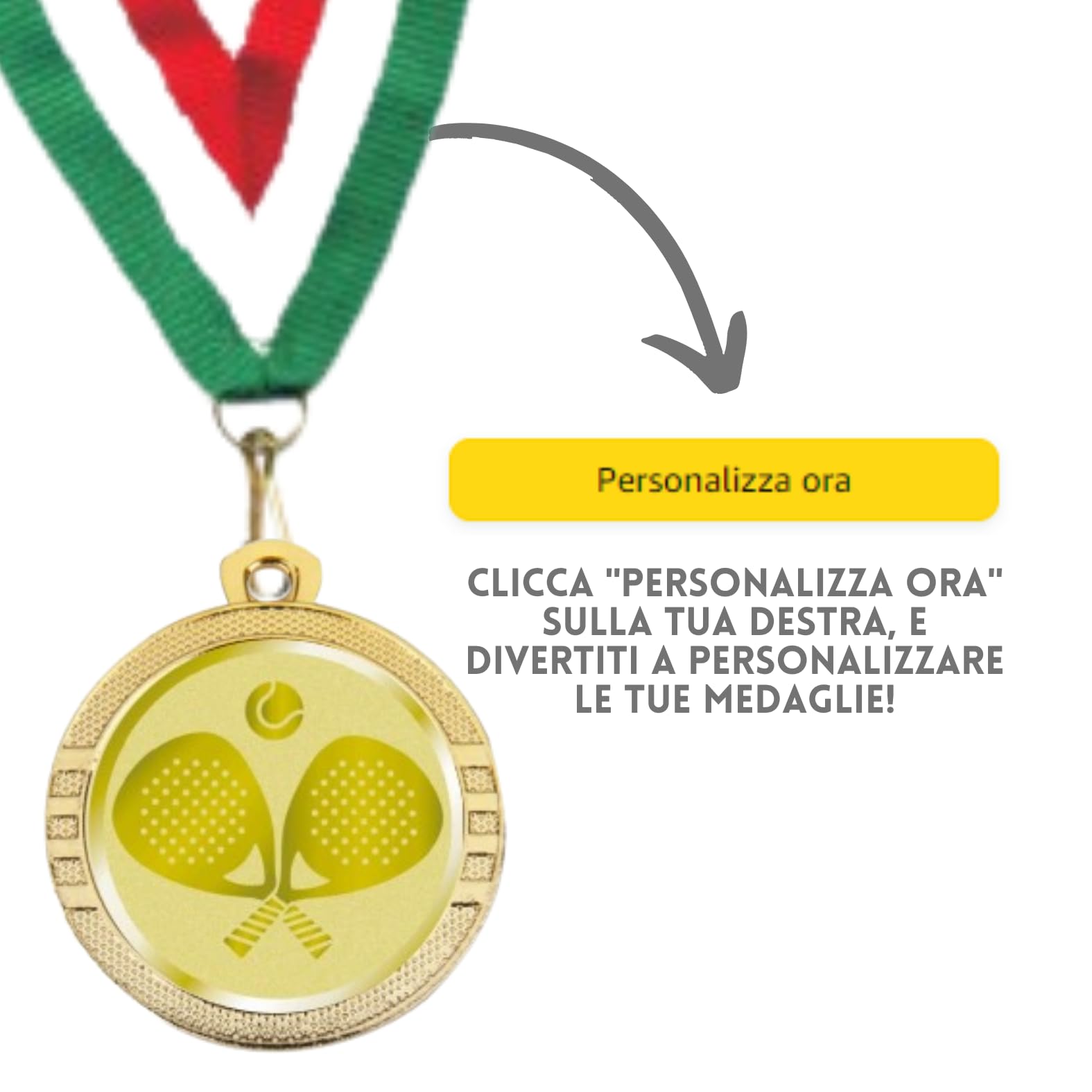 Stock Medaglie Premiazioni Personalizzate Padel da 3,2 cm con Laccetto Medaglia Personalizzabili in Metallo con Stampa Personalizzata, Gare, Sport | 23.001.1PAQ