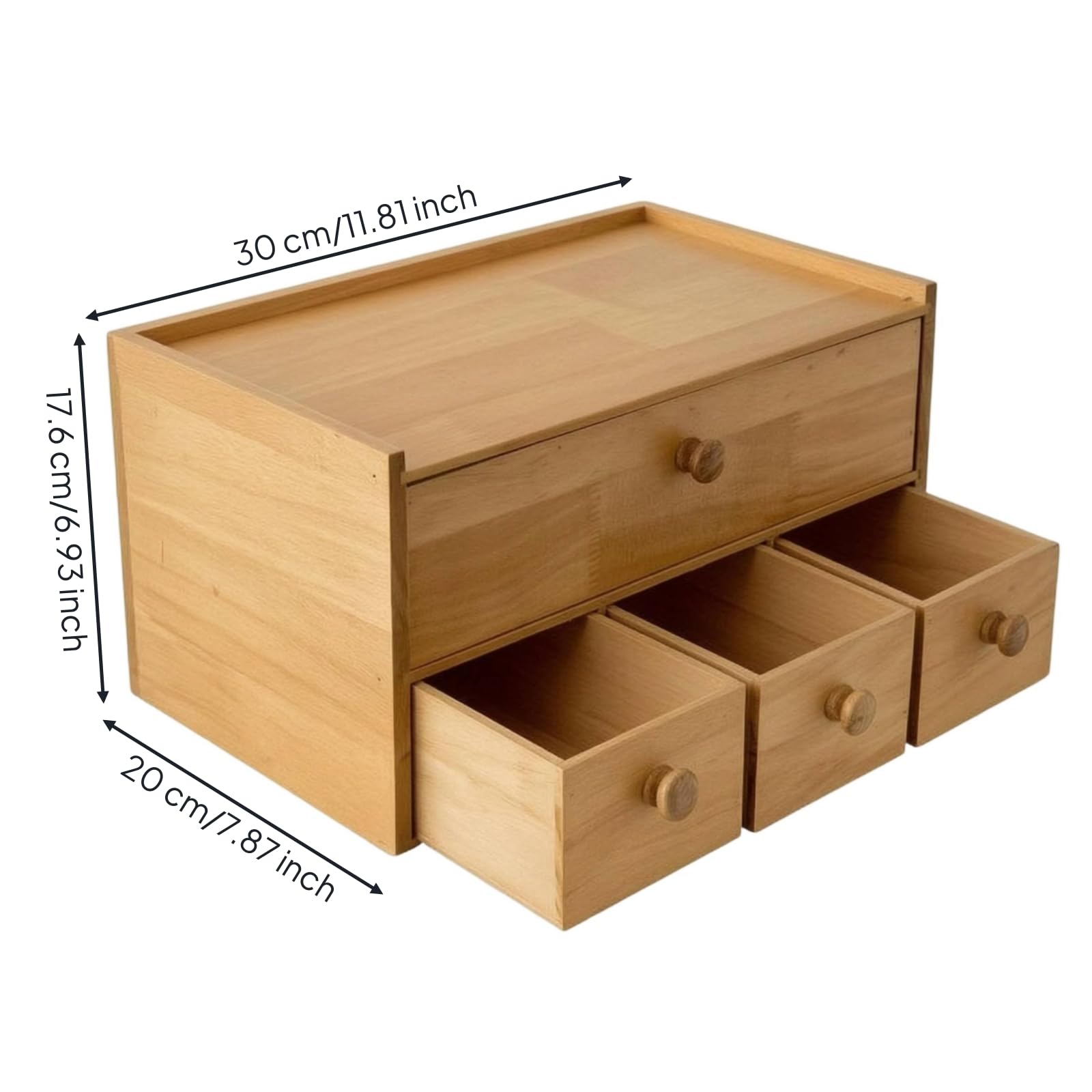 predolo Cassettiera da Scrivania in Legno Ripiano Superiore Piatto Organizzatore con Cassetti in Legno Fatto a Mano per Ufficio, Legno Naturale, Scatola Da Tè A 4 Cassetti
