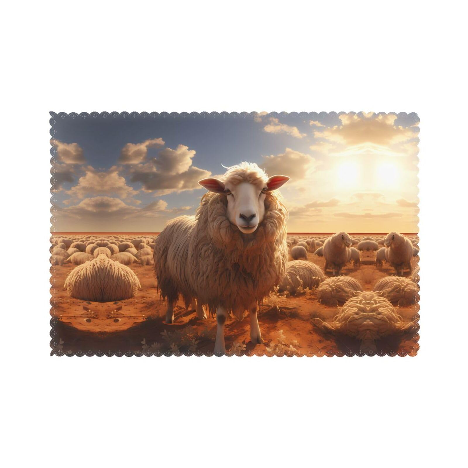 Australian sheep Printed table mat set (6 pieces) - Aesthetic upgrade for family gatherings and hotel banquets