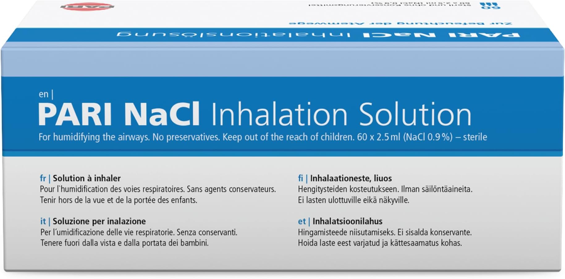 PARI NaCI 0.9 Saline Solution for Inhalation - 60 Pack - Soothing Isotonic Saline Solution for Nebulisers - Cold Prevention & Mucus Clearance - Sea Essence Airway Moisturisation - for All Ages