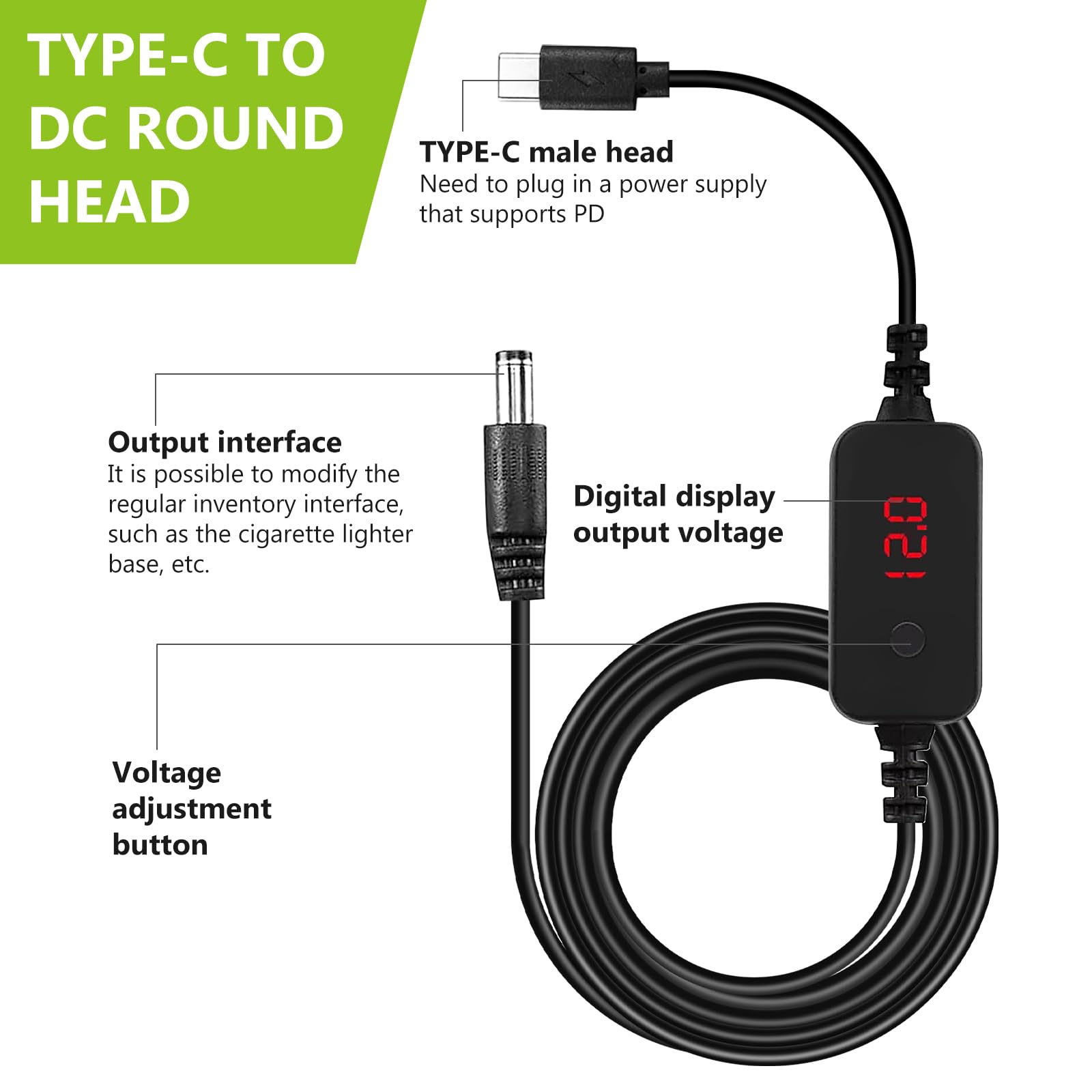 PD Zu DC Adapterkabel Mit Display – 5V/9V/12V/15V/20V Einstellbar, 60W, Inkl. 34 Adapterköpfe Für Router & Mehr