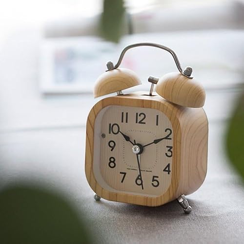 Miniatura 7 de Double Bell Alarm Clock, Vintage Alarm, Wood Grain Alarm Clock Bedside Wake Up Clock No Ticking Silent Alarm Clock with Backlight
