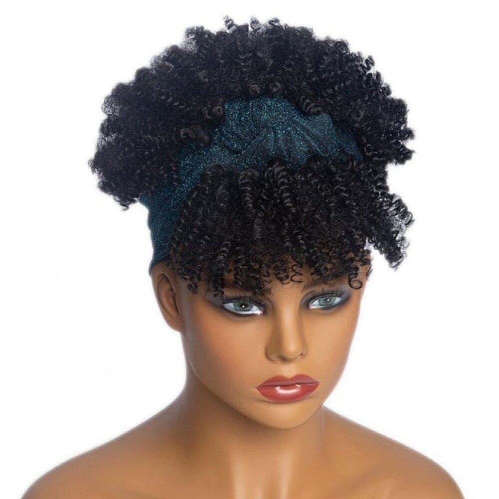 Sanfly Style3 Short Curly Headband Wigs Afro Wigs Afro Hair Wig Afro High Puff Wig Short Curly Hair Black Gray Curly Wigs Short Kinky Hair