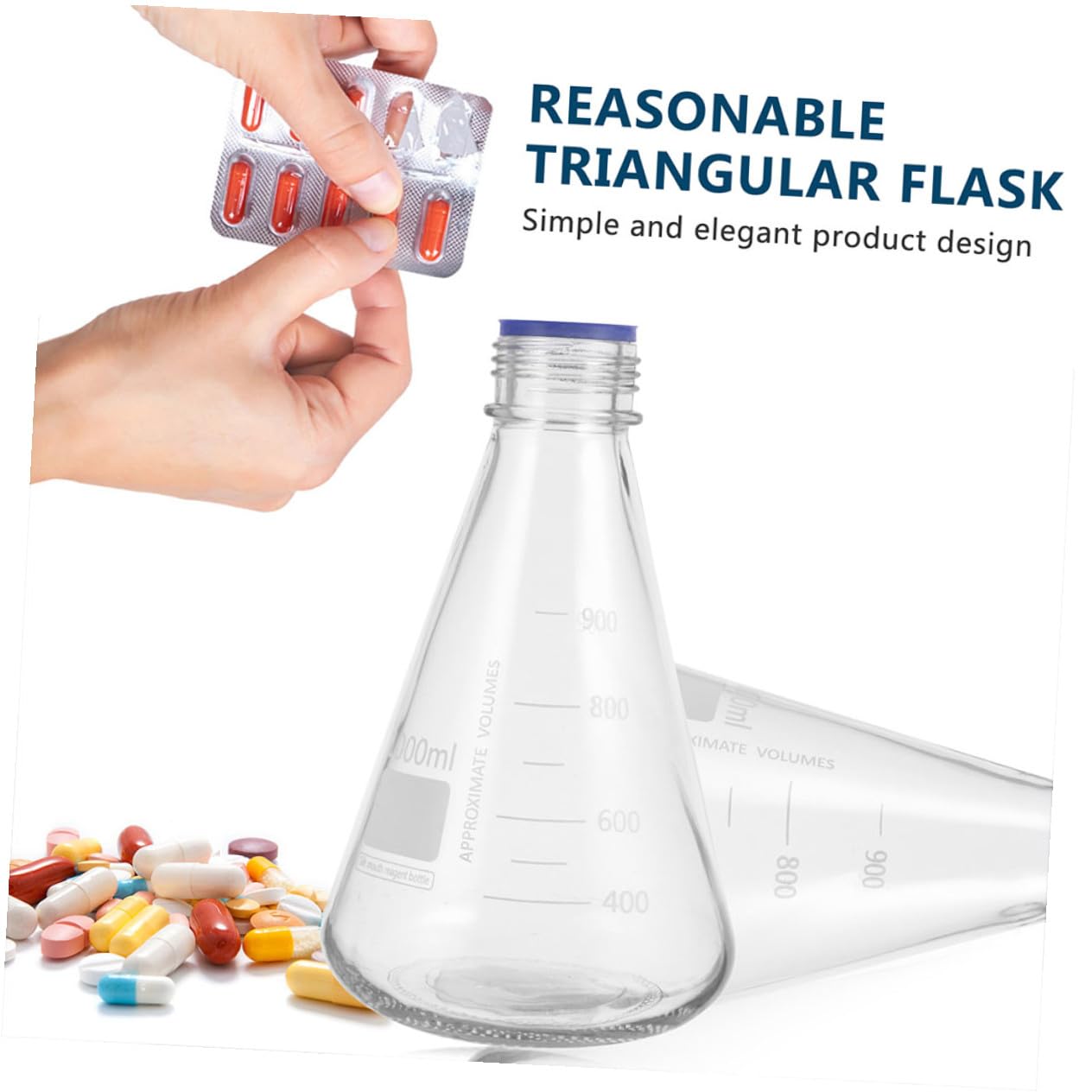 Set 2 Bottiglie Coniche in Vetro per Reagenti 1000Ml Tappo a Vite Blu Bottiglie Coniche per Esperimenti di Laboratorio Forniture per Studenti per Lezioni di Chimica