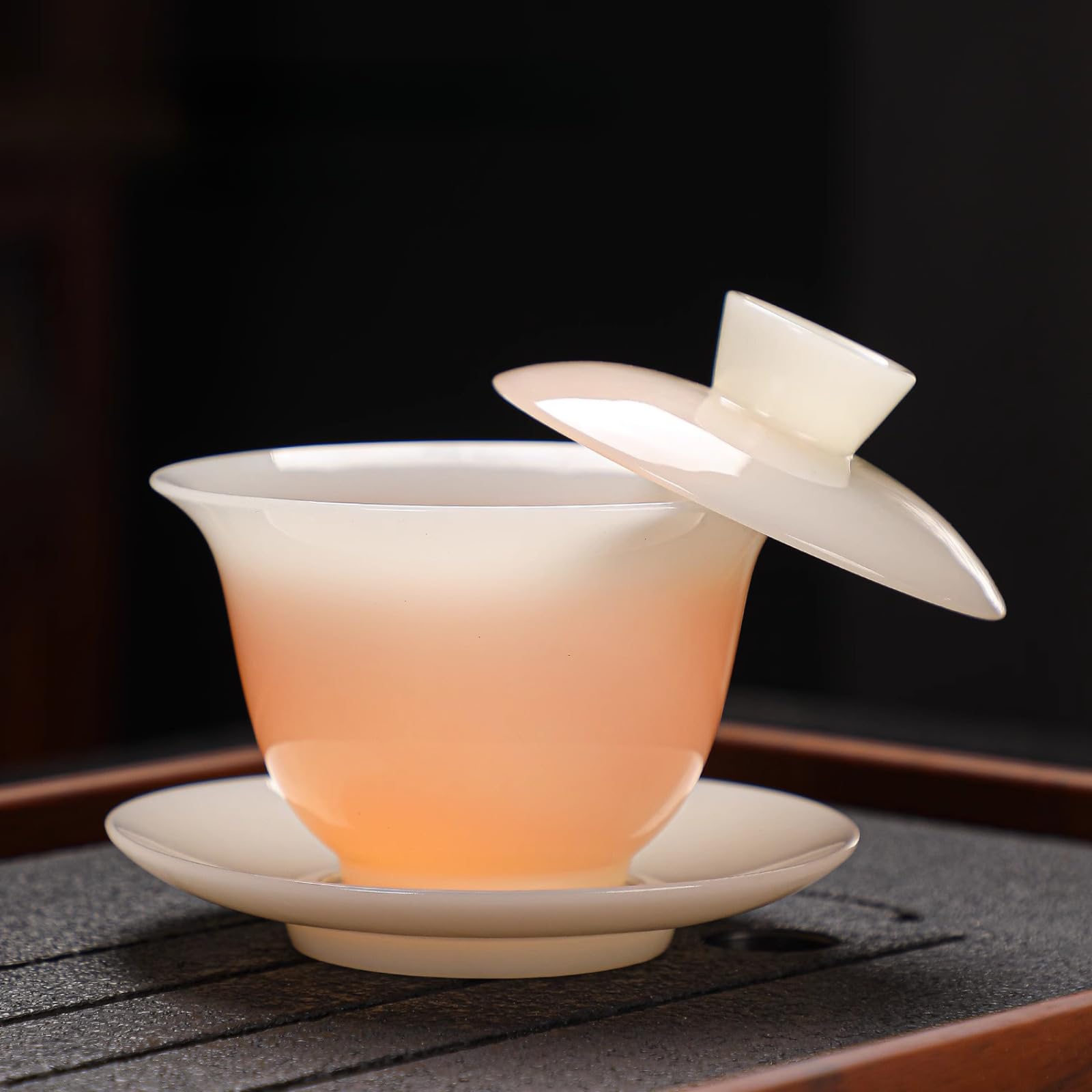 Gaiwan Teacups - Taza de té de cerámica tipo hielo de jade de 200 ml, juego de té Gongfu grande de porcelana blanca hecha a mano